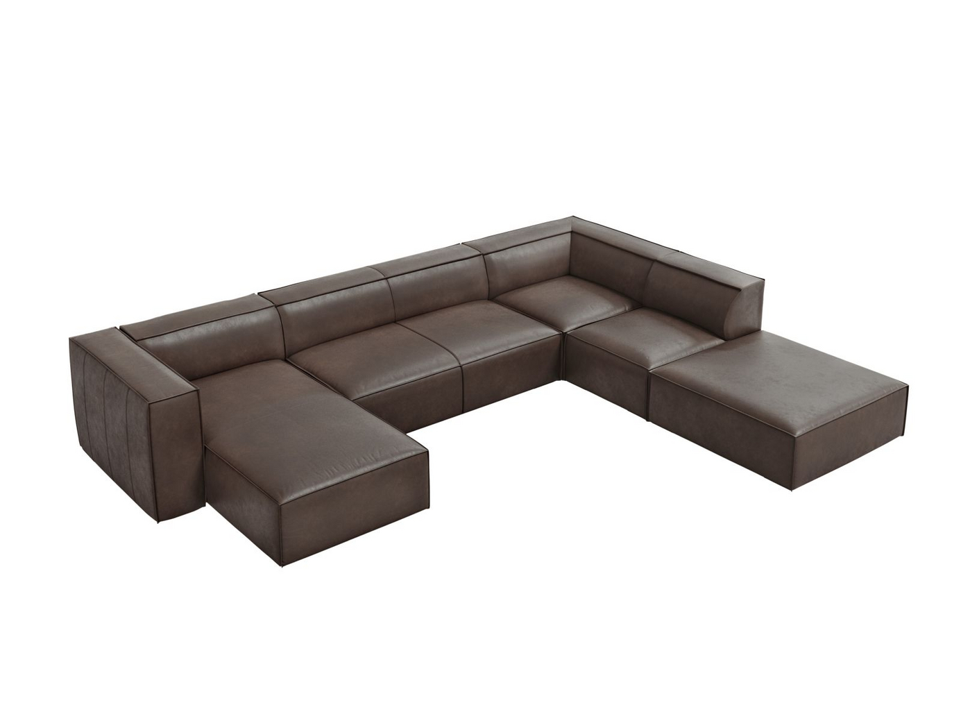 Cosmopolitan Design høyrevendt ekte skinn panoramahjørnesofa, "Turin", 6-seter, 365 × 270 × 68 cm, Granada, ben i svart bøk