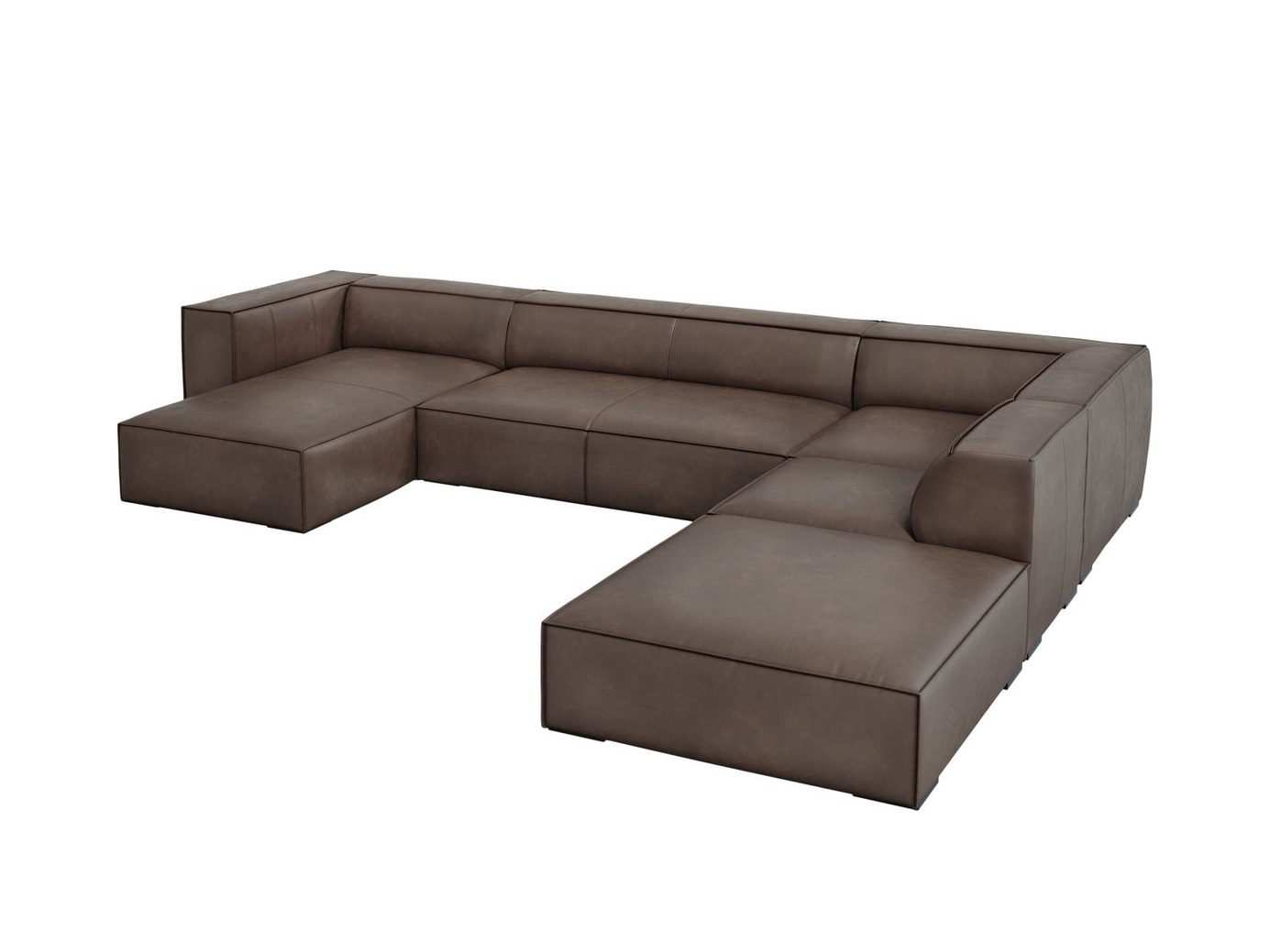 Cosmopolitan Design høyrevendt ekte skinn panoramahjørnesofa, "Turin", 6-seter, 365 × 270 × 68 cm, Granada, ben i svart bøk