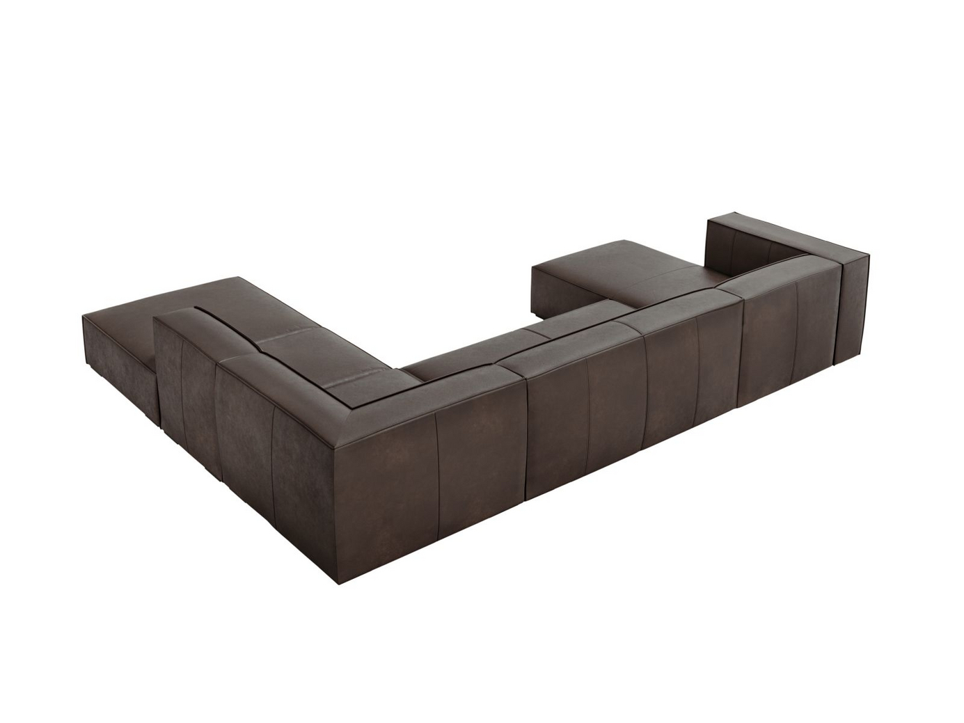 Cosmopolitan Design høyrevendt ekte skinn panoramahjørnesofa, "Turin", 6-seter, 365 × 270 × 68 cm, Granada, ben i svart bøk