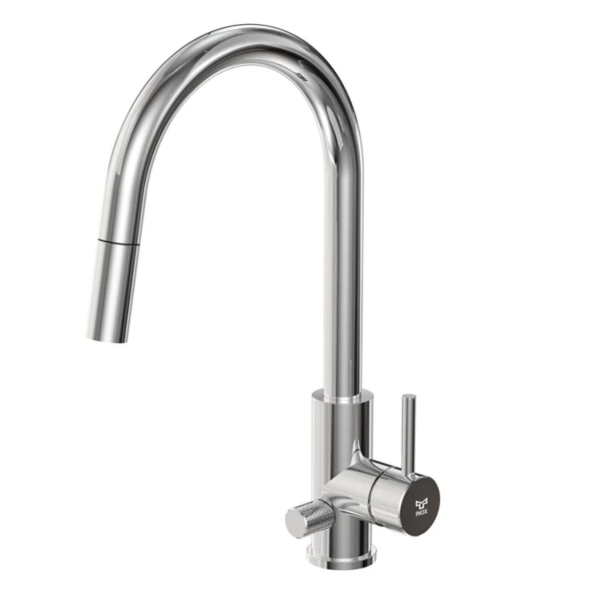 Kjøkkenbatteri INOX by Tammiholma Q1, C-tut, uttrekkbar dusj, oppvaskmaskintilkobling