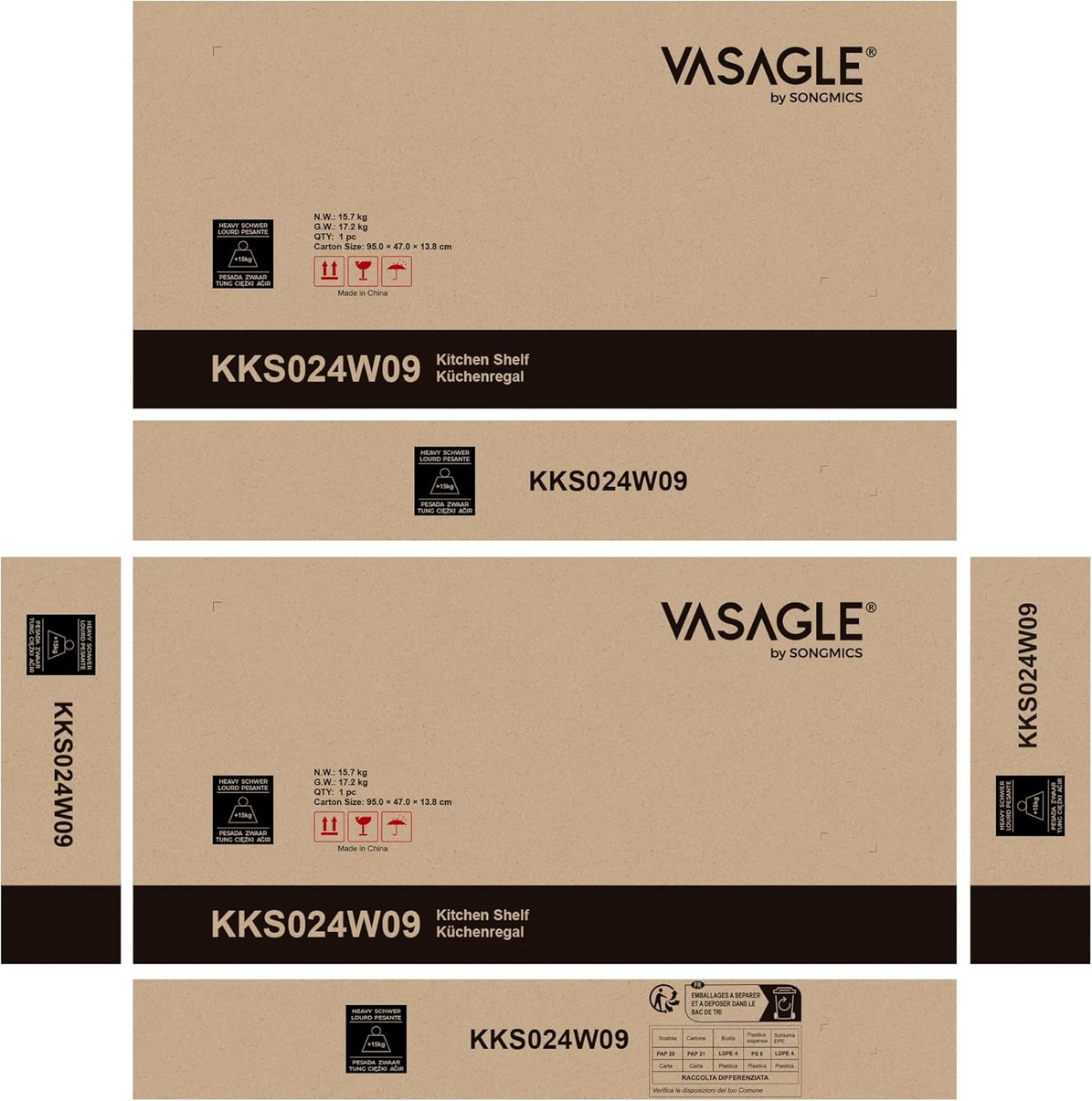 VASAGLE kjøkkenhylle, 6 hyller, 40 × 60 × 167 cm, KKS024