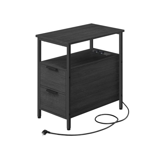 Vasagle sidebord, 2 skuffer, med stikkontakt, LET325