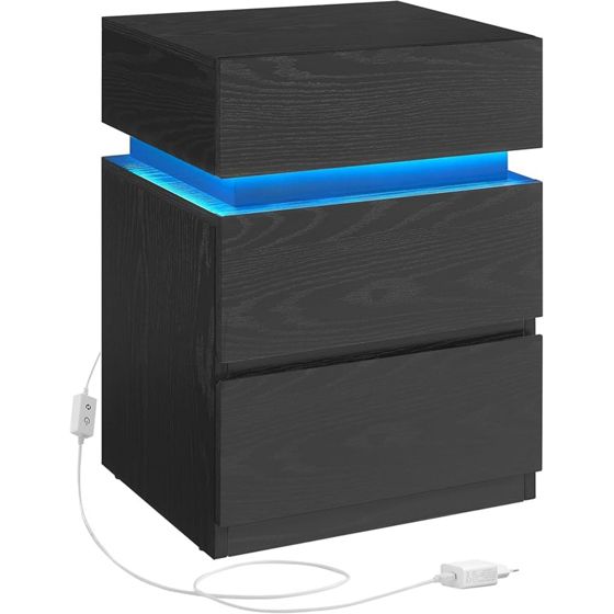 Vasagle nattbord, 3 skuffer, med LED-belysning, 35 × 40 × 55 cm, LET630