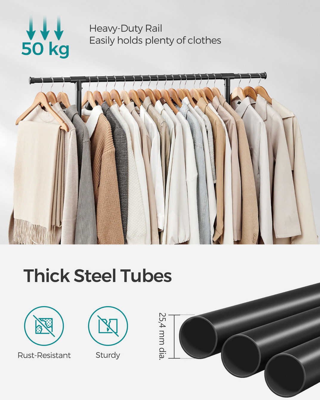SONGMICS klesstativ, med hjul, justerbar, LLR401YC