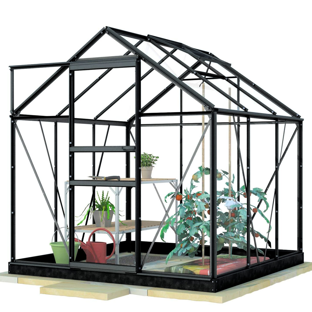 Lykke Drivhus Glass 3,8m2, svart