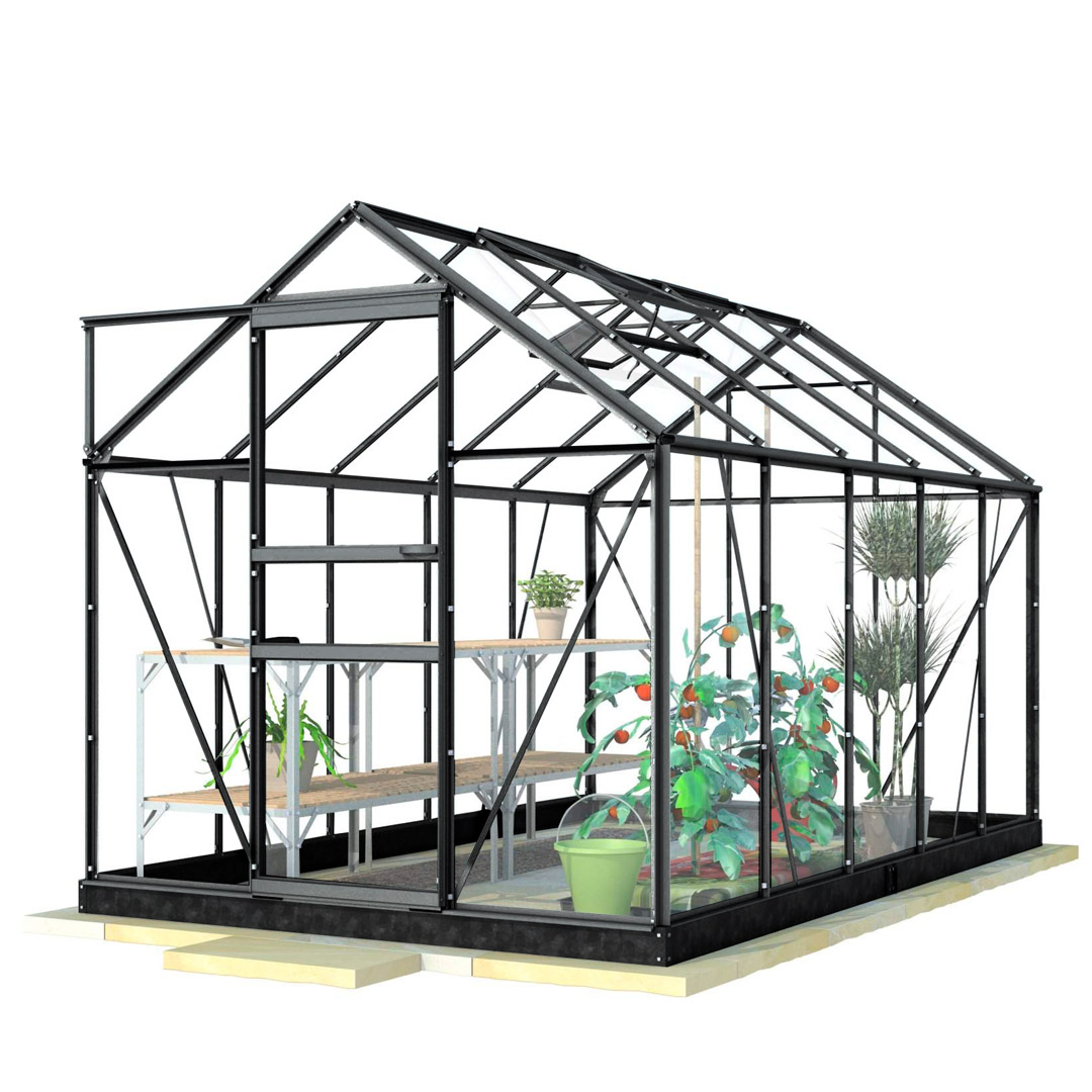 Lykke Drivhus Glass 6,2m2, Svart