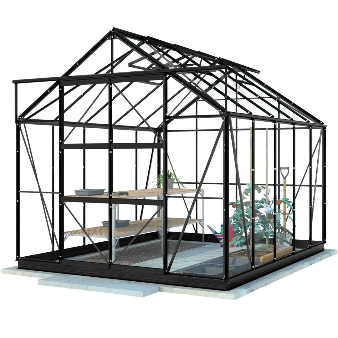 Lykke Drivhus Glass 8,2m2, Svart